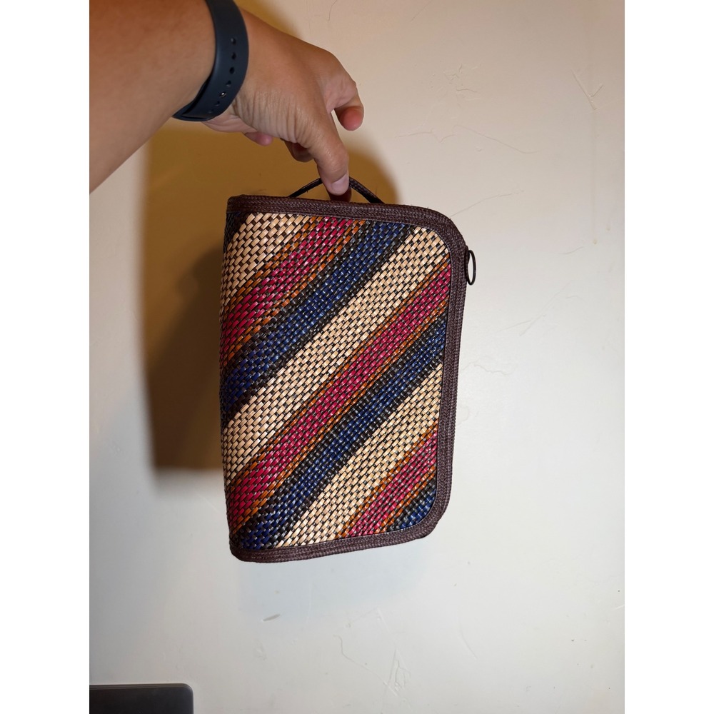 Woven Straw Clutch Bag Vintage Striped Boho Multi Color